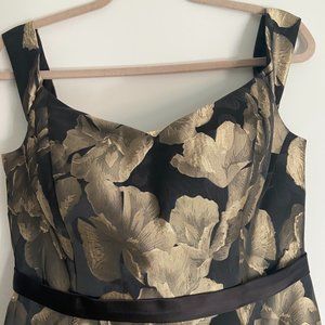 Gorgeous full length off the shoulder gown, black and gold, from Davids Bridal